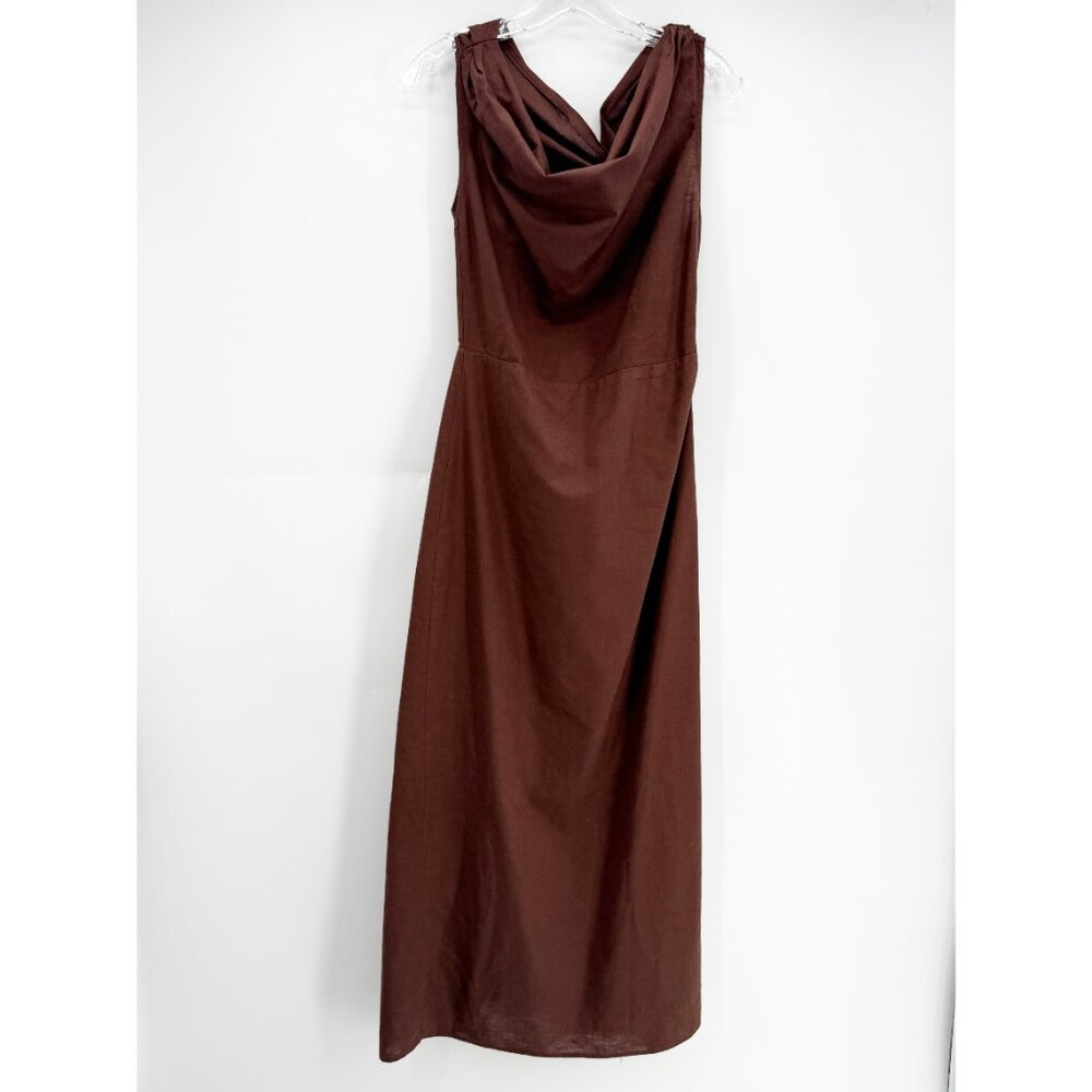 COMMENSE Asymmetric One-Shoulder Split Midi Dress in Brown M - Picture 2 of 11